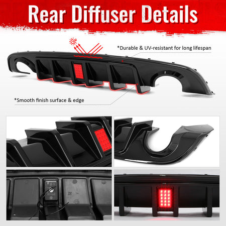 Fits 15-23 Dodge Charger SRT Gloss Black Rear Bumper Diffuser w/ Red LED Light