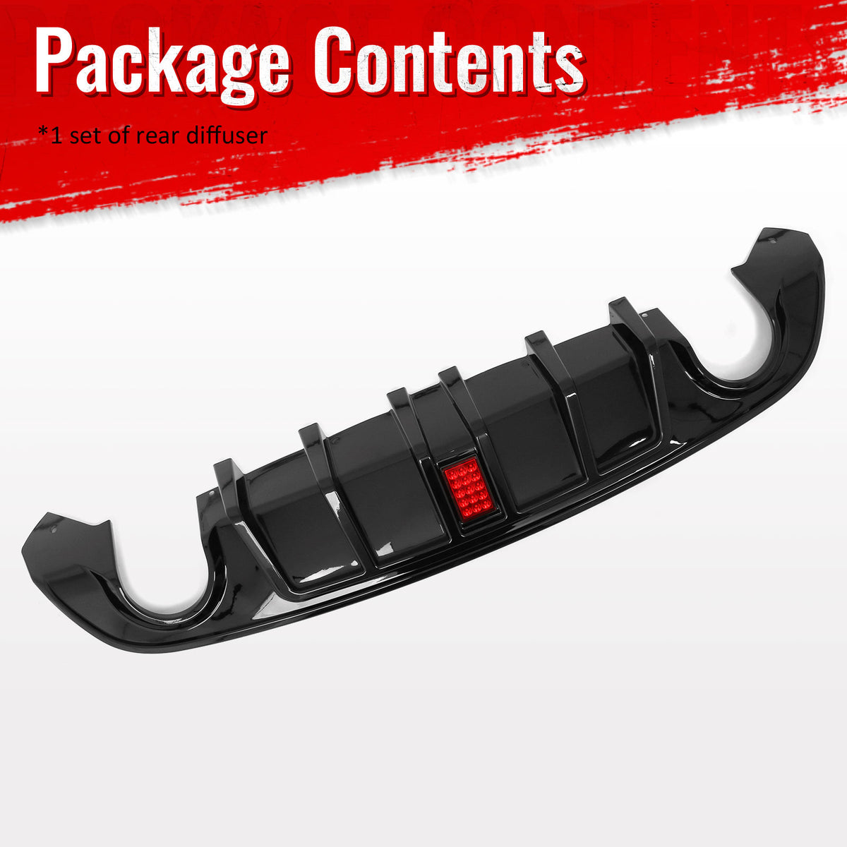 Fits 15-23 Dodge Charger SRT Gloss Black Rear Bumper Diffuser w/ Red LED Light