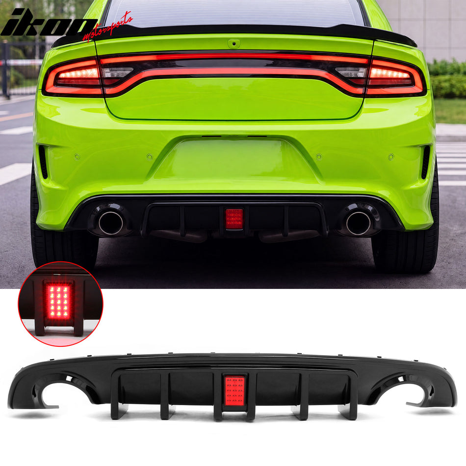 2015-2023 Dodge Charger SRT Gloss Black Rear Bumper Diffuser w/ Red LED 3rd Brake Light
