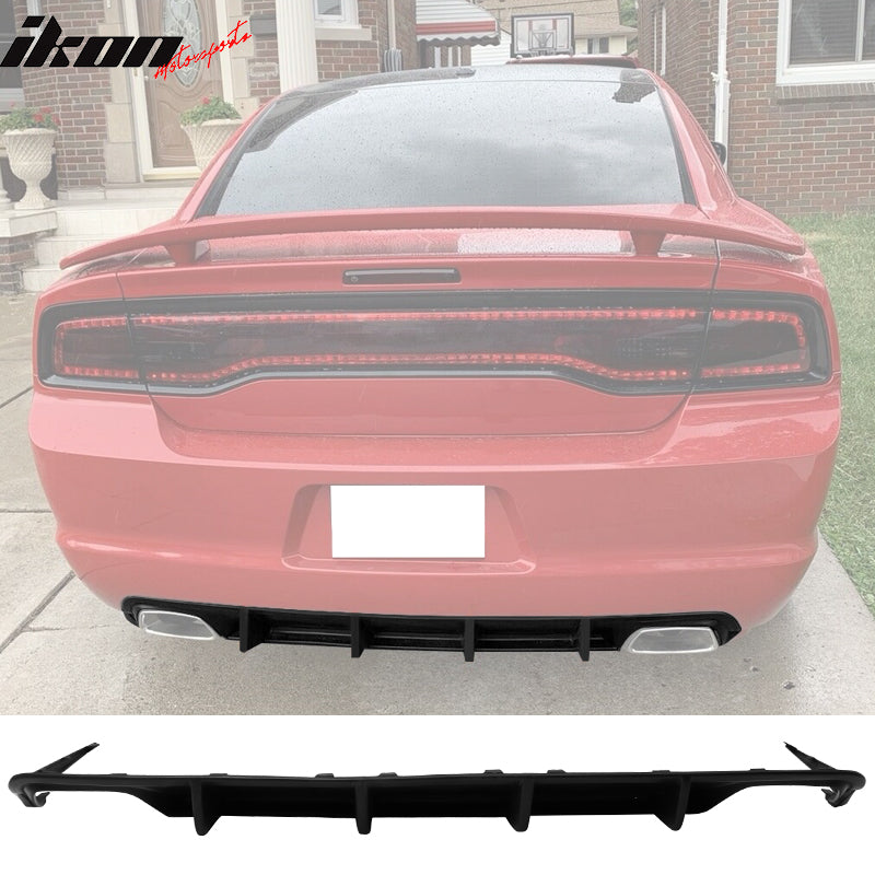 2011-2014 Dodge Charger 4 Fin Unpainted Black Rear Bumper Diffuser PU