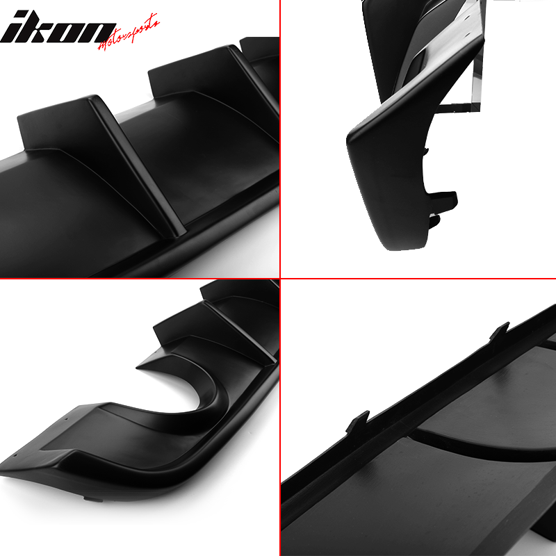 IKON MOTORSPORTS, Rear Diffuser w/ Reflective Tape Compatible With 2012-2014 Dodge Charger SRT8, V2 Style PP Splitter Spoiler Valance Chin Bumper Lip Bodykit with Safety Tape, 2013