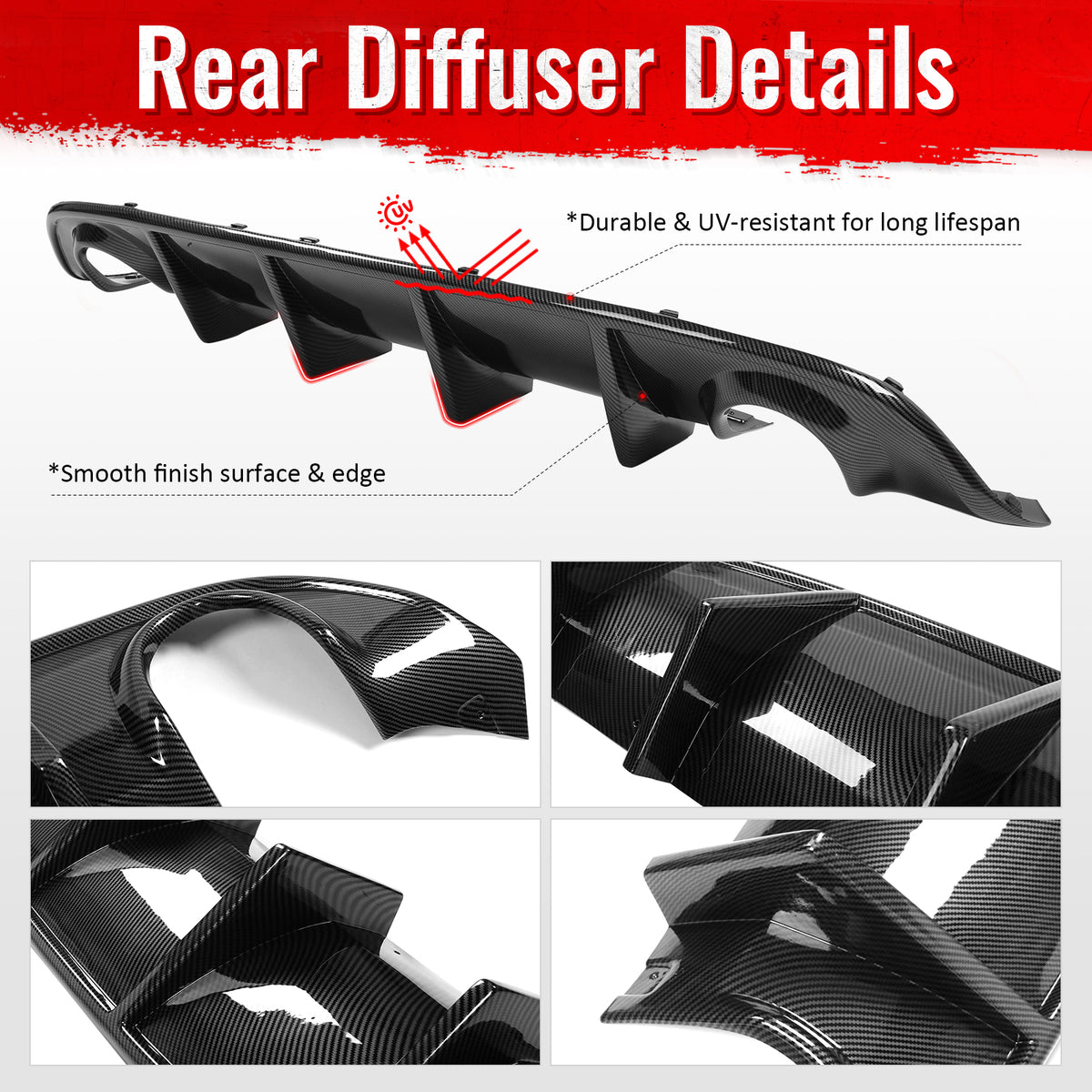 Fits 15-23 Dodge Charger SRT Carbon Fiber Print Rear Bumper Diffuser OE Style PP