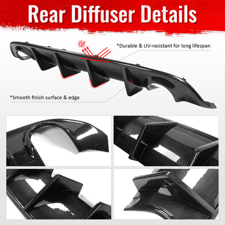 Fits 15-23 Dodge Charger SRT Carbon Fiber Print Rear Bumper Diffuser OE Style PP