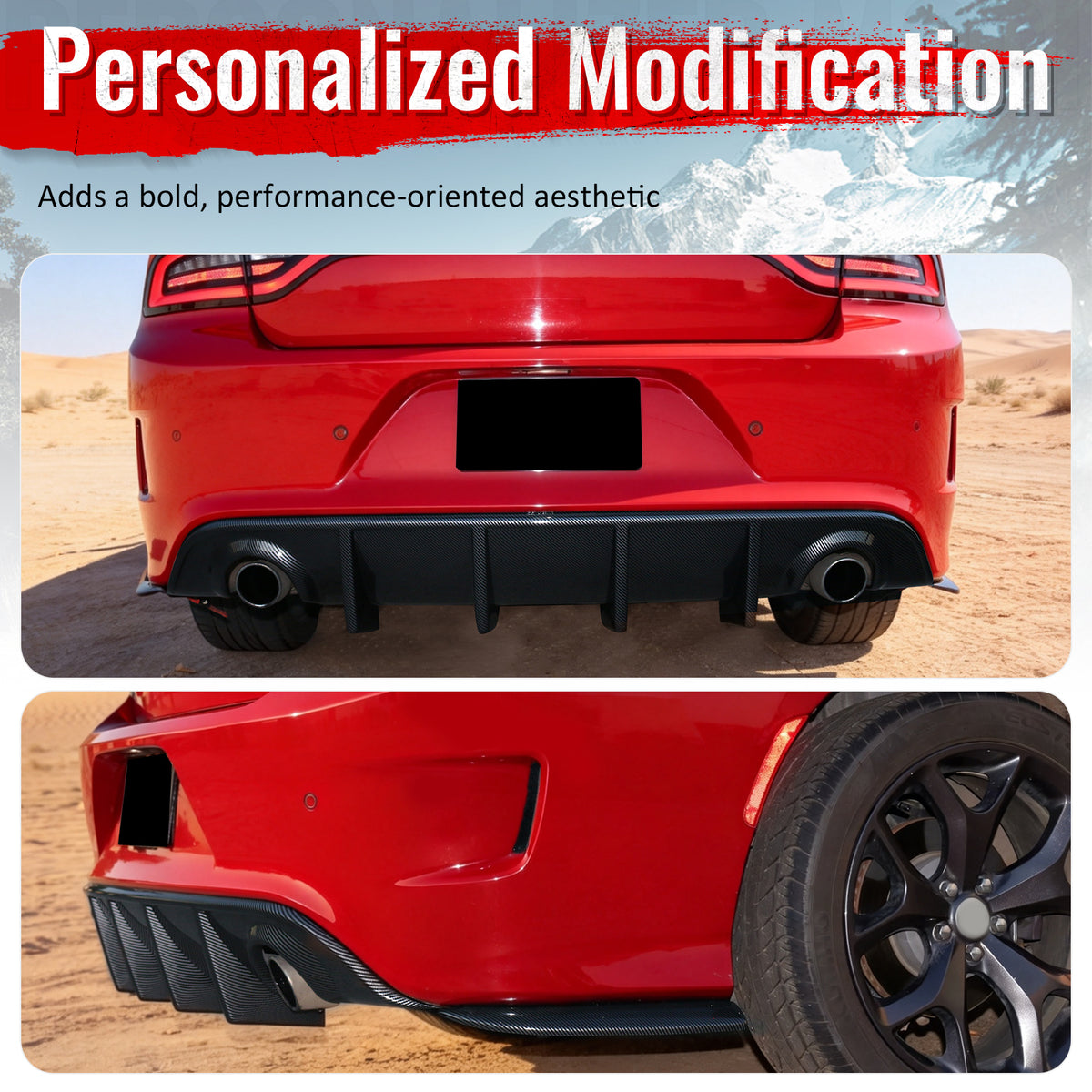 Fits 15-23 Dodge Charger SRT Carbon Fiber Print Rear Bumper Diffuser OE Style PP
