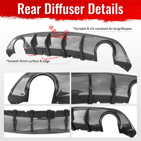 Fits 15-23 Dodge Charger SRT V3 Style Rear Bumper Diffuser Carbon Fiber Print