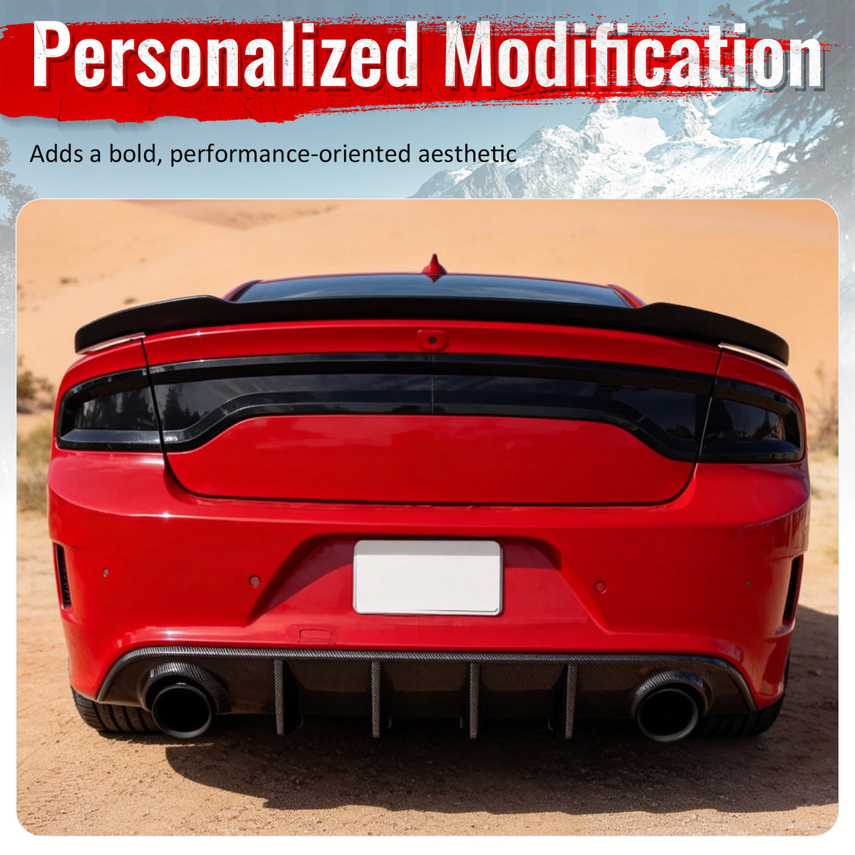 Fits 15-23 Dodge Charger SRT V3 Style Rear Bumper Diffuser Carbon Fiber Print