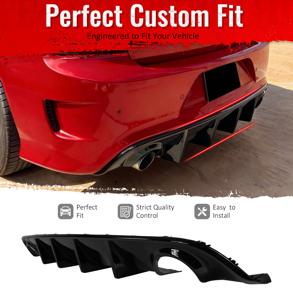 Fit 2015-2023 Dodge Charger SRT Rear Bumper Lip Diffuser Glossy Black