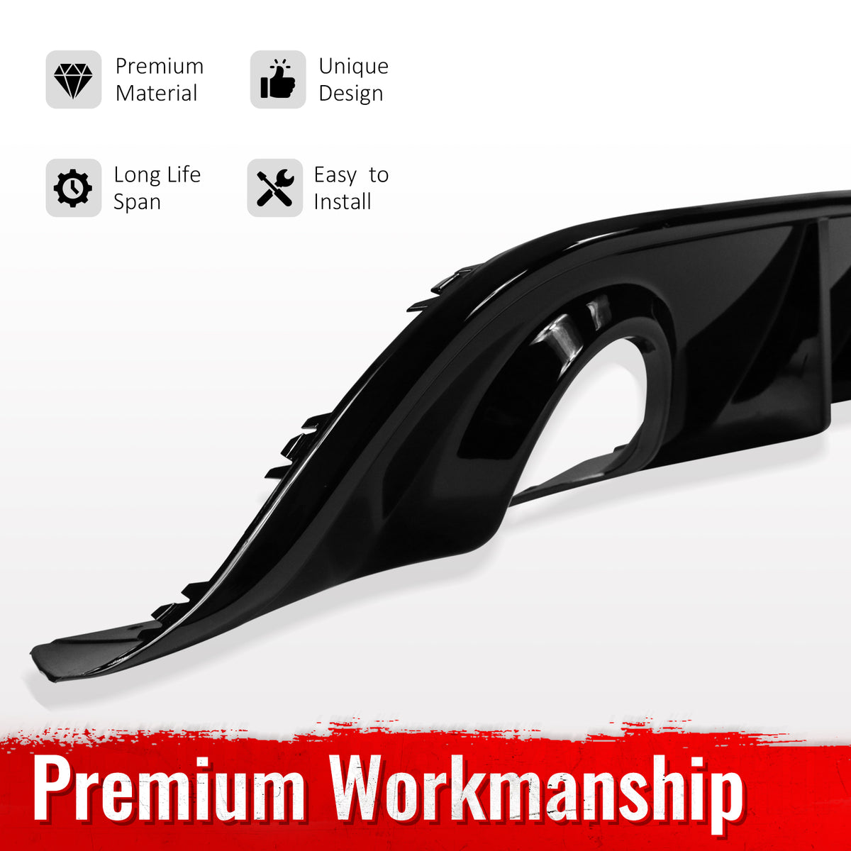 Fits 15-23 Dodge Charger SRT V3 Style Gloss Black Rear Bumper Diffuser - PP