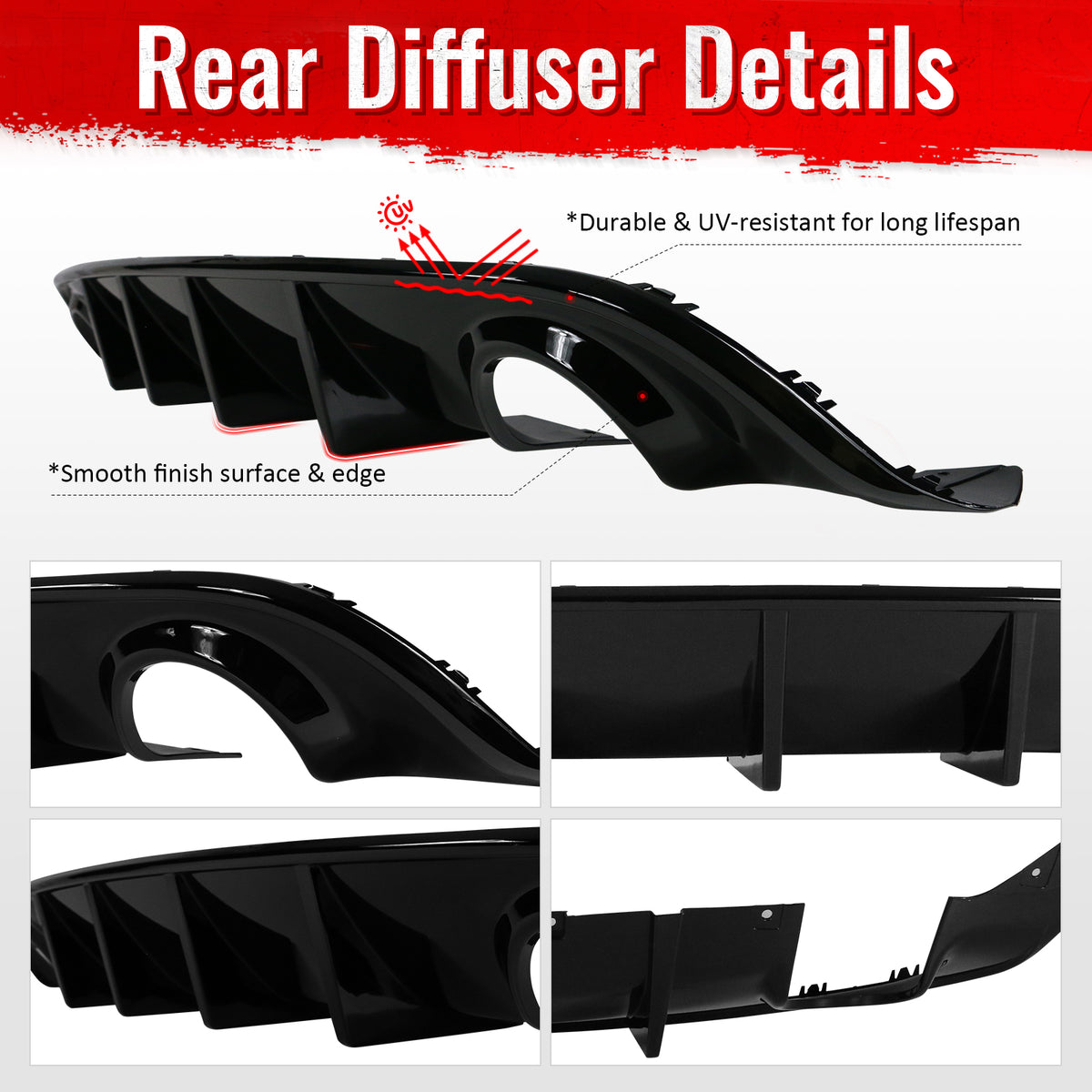 Fits 15-23 Dodge Charger SRT V3 Style Gloss Black Rear Bumper Diffuser - PP