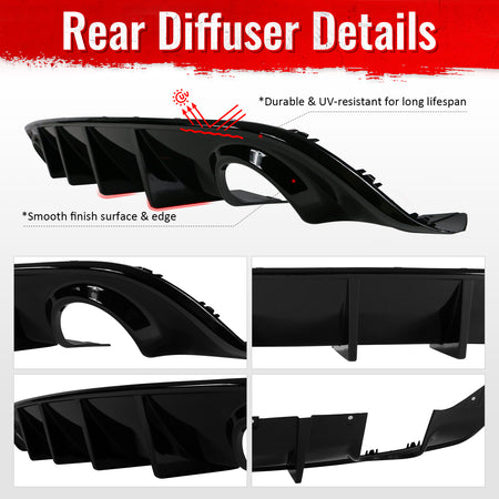 Fits 15-23 Dodge Charger SRT V3 Style Gloss Black Rear Bumper Diffuser - PP