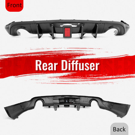 For 11-26 Dodge Durango Carbon Fiber Print Rear Bumper Diffuser w/ Red LED Light