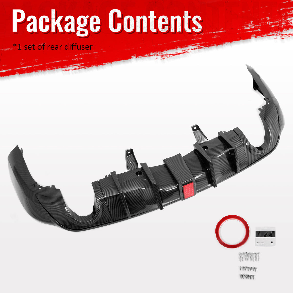 For 11-26 Dodge Durango Carbon Fiber Print Rear Bumper Diffuser w/ Red LED Light