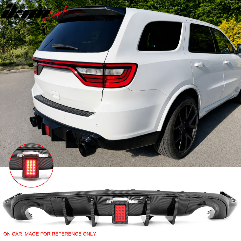 2011-2026 Dodge Durango Carbon Fiber Print Rear Bumper Diffuser w/ Red LED 3rd Brake Light