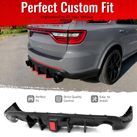 Fit 2011-2026 Dodge Durango Rear Diffuser Bumper Lip Gloss Black w/ LED