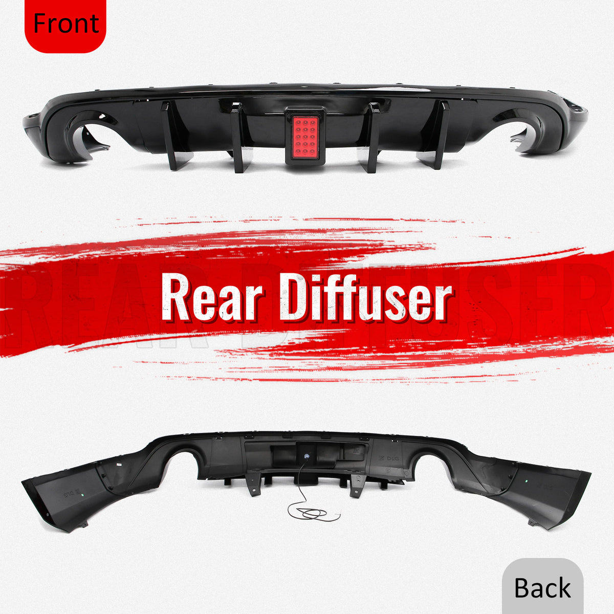For 11-26 Dodge Durango Gloss Black Rear Bumper Diffuser w/ Red LED Brake Light