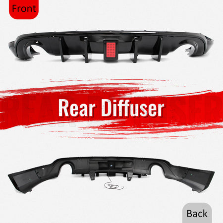 For 11-26 Dodge Durango Gloss Black Rear Bumper Diffuser w/ Red LED Brake Light