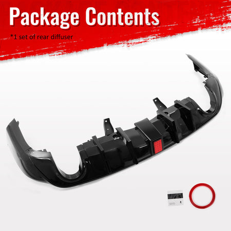 For 11-26 Dodge Durango Gloss Black Rear Bumper Diffuser w/ Red LED Brake Light