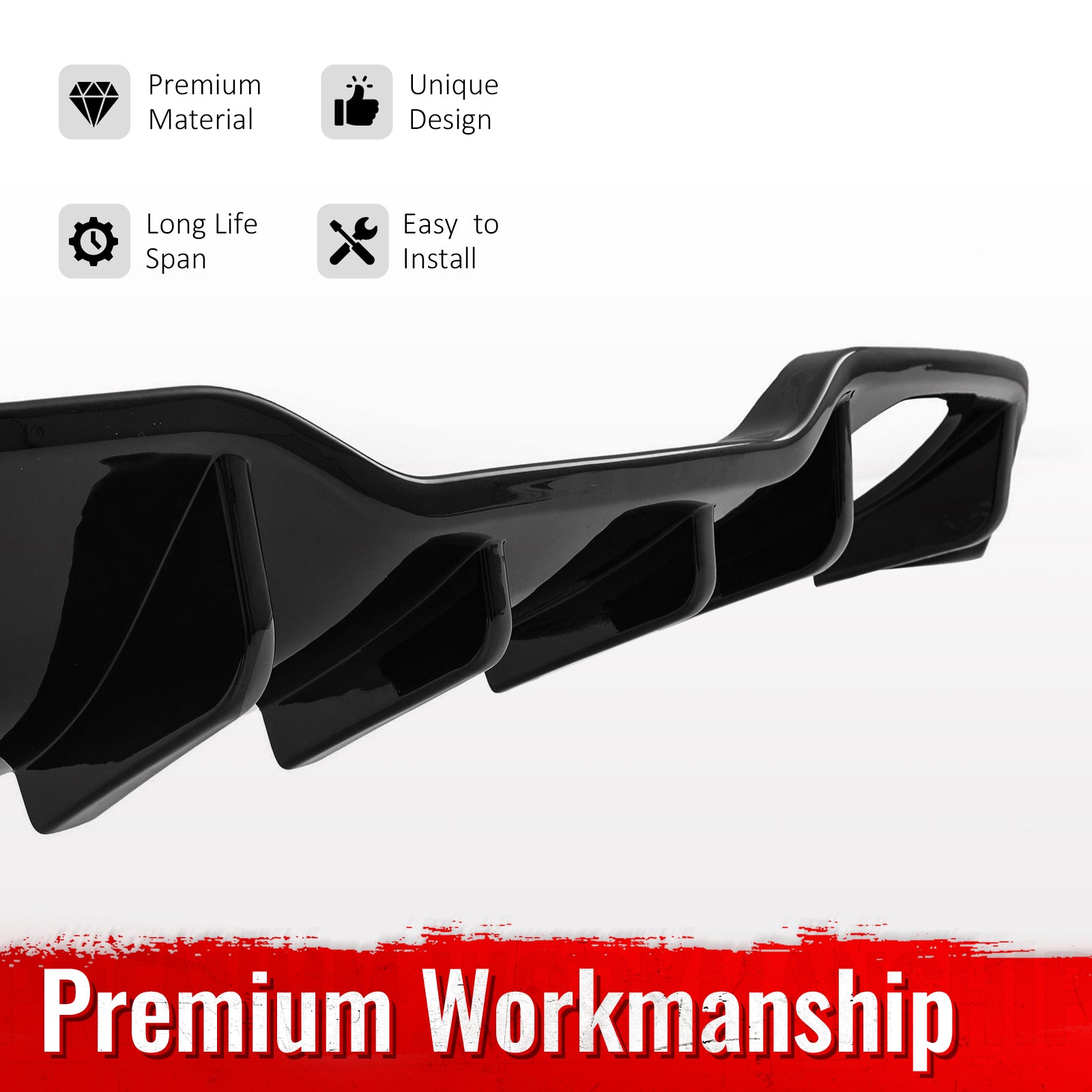 Fits 14-19 Ford Fiesta ST & ST Line IKON Style Rear Bumper Diffuser Gloss Black