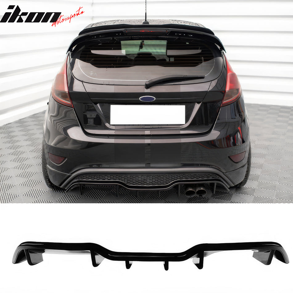 2014-2019 Ford Fiesta ST & ST Line Rear Bumper Lip Diffuser Lower Valance Exterior Auto Parts IKON Style Painted Gloss Black ABS Plastic