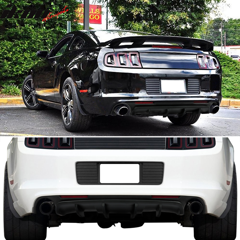 Rear Bumper Diffuser Compatible With 2013-2014 Ford Mustang, California V2 Style Rear Lower Bumper Lip Diffuser PP Unpainted Black by IKON MOTORSPORTS