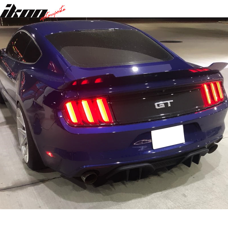 IKON MOTORSPORTS Rear Diffuser Compatible With 2015-2017 Ford Mustang (NON PREMIUM PACKAGE), RTV2 Style PP Black Valance Chin Splitter