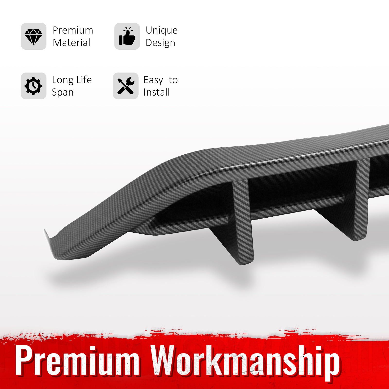 Fits 18-23 Ford Mustang Ecoboost IKON Rear Bumper Diffuser PP Carbon Fiber Print