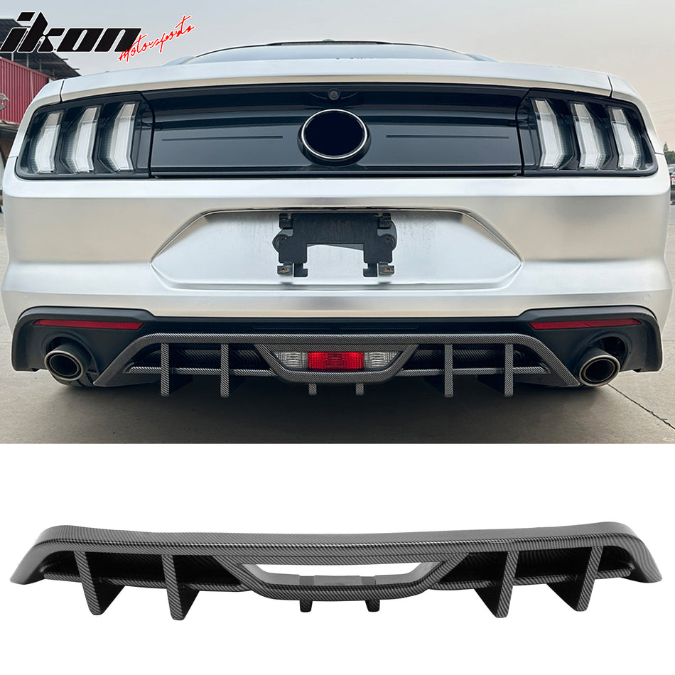 2018-2023 Ford Mustang Ecoboost & Ecoboost Premium Rear Bumper Lip Diffuser Lower Valance Exterior Auto Parts IKON Style Carbon Fiber Print PP