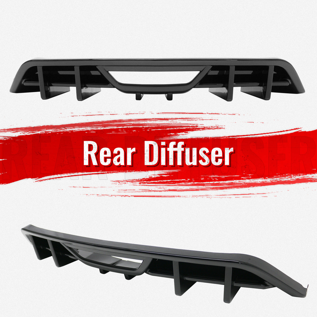 Fits 18-23 Ford Mustang Ecoboost IKON Style Rear Bumper Diffuser PP Gloss Black