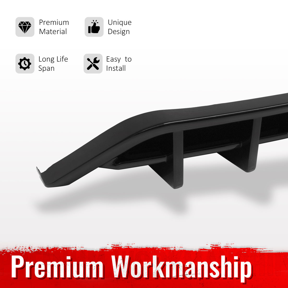 Fits 18-23 Ford Mustang Ecoboost IKON Style Rear Bumper Diffuser PP Gloss Black