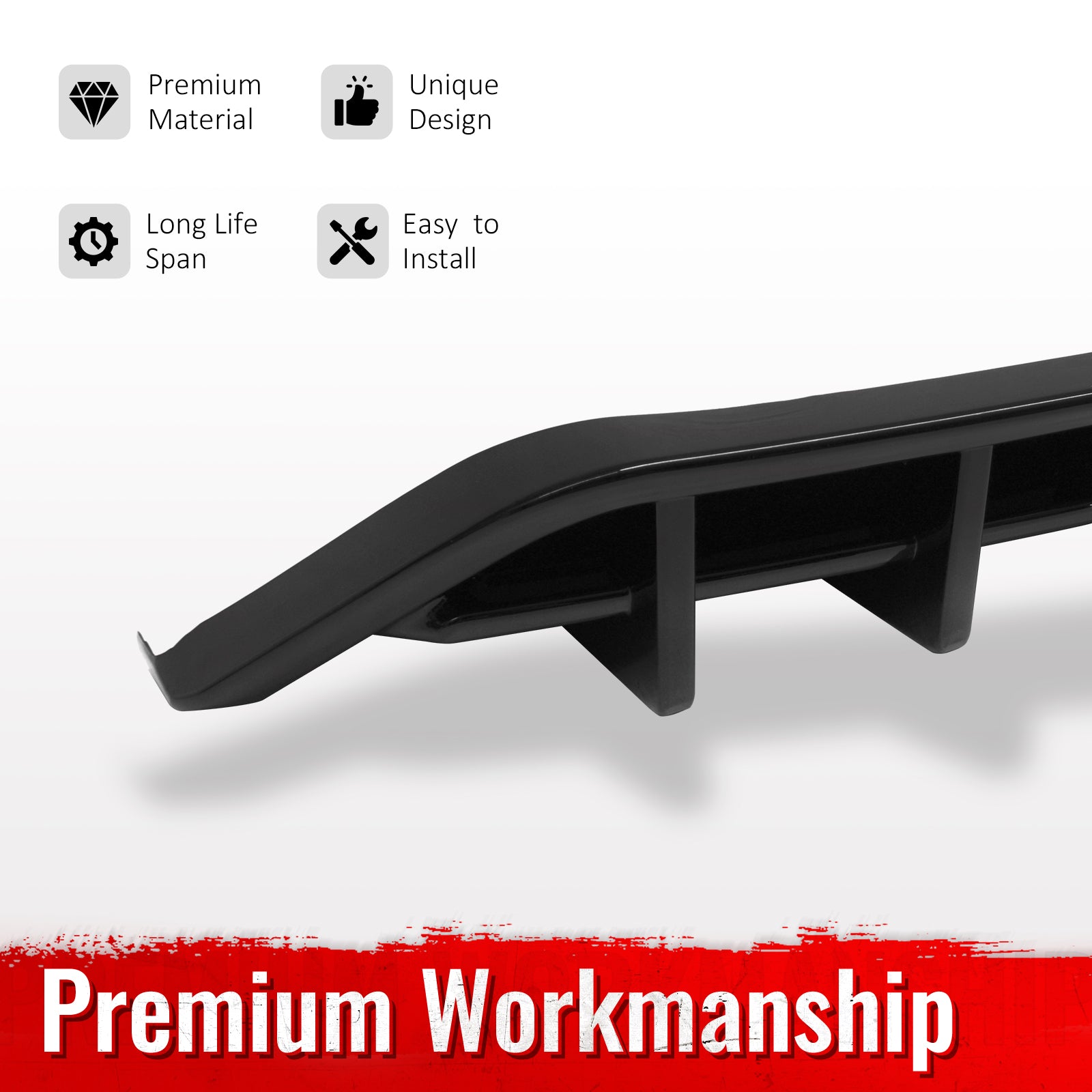 Fits 18-23 Ford Mustang Ecoboost IKON Style Rear Bumper Diffuser PP Gloss Black