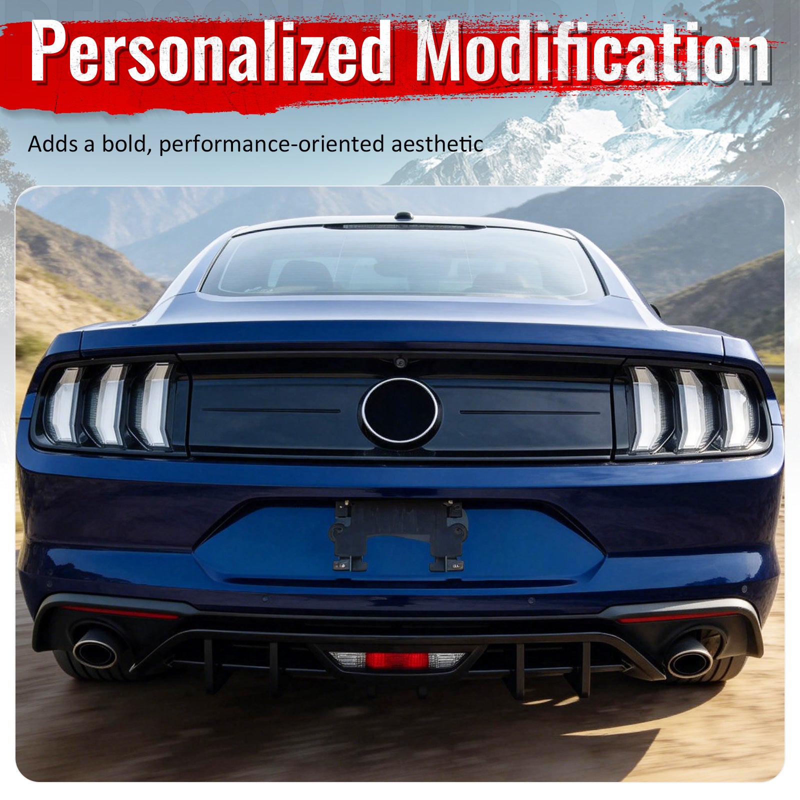 Fits 18-23 Ford Mustang Ecoboost IKON Style Rear Bumper Diffuser PP Gloss Black