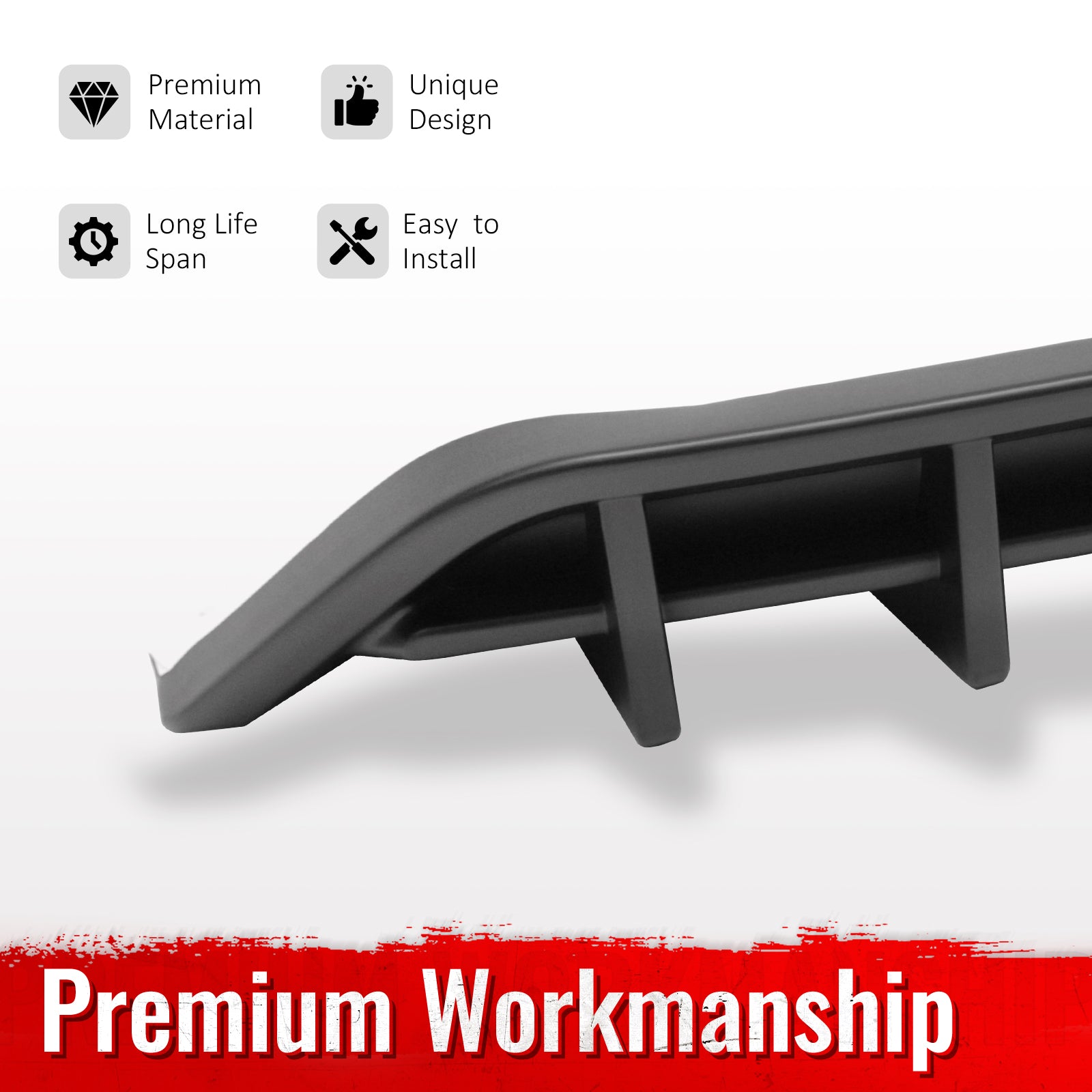 Fits 18-23 Ford Mustang Ecoboost IKON Style Rear Bumper Diffuser PP Matte Black