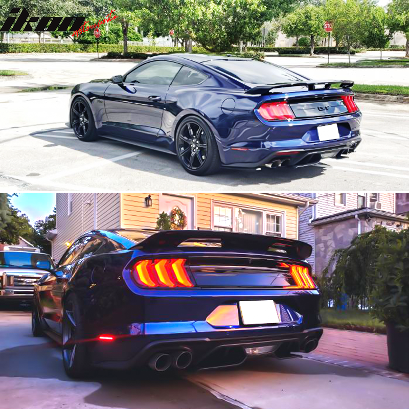 IKON MOTORSPORTS, Rear Bumper Diffuser Valance Compatible With 2018-2023 Ford Mustang GT, Aero Foil Kit Pair