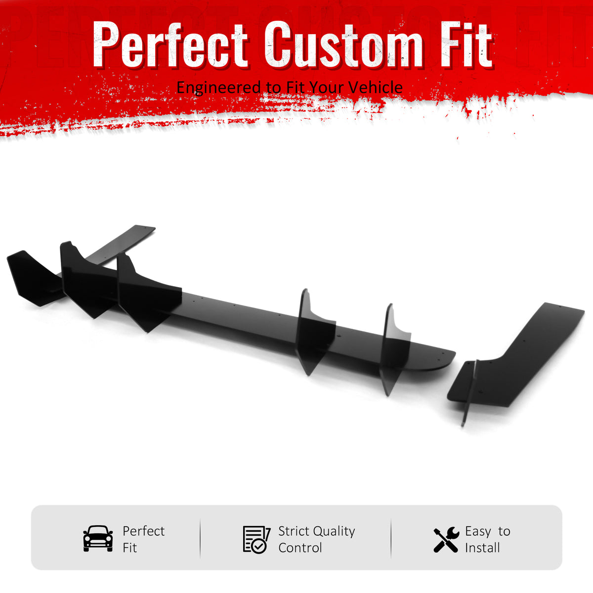 IKON MOTORSPORTS Rear Diffuser, Compatible with 2024-2026 Ford Mustang S650 EcoBoost & GT (Not Fit Dark Horse), Gloss Black PP Shark Fin Rear Bumper Valance Spoiler, Air Dam Chin Splitter Molding 3PCS