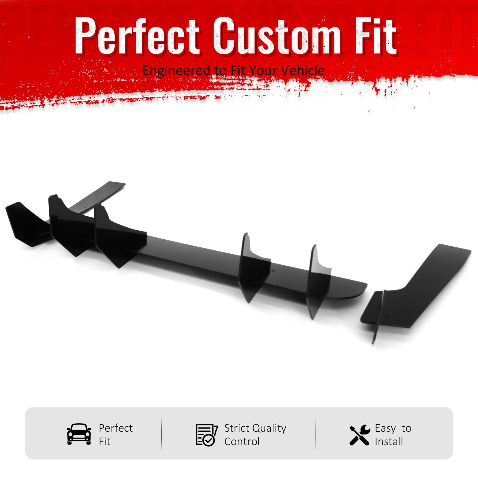 IKON MOTORSPORTS Rear Diffuser, Compatible with 2024-2026 Ford Mustang S650 EcoBoost & GT (Not Fit Dark Horse), Gloss Black PP Shark Fin Rear Bumper Valance Spoiler, Air Dam Chin Splitter Molding 3PCS