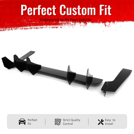 IKON MOTORSPORTS Rear Diffuser, Compatible with 2024-2026 Ford Mustang S650 EcoBoost & GT (Not Fit Dark Horse), Gloss Black PP Shark Fin Rear Bumper Valance Spoiler, Air Dam Chin Splitter Molding 3PCS