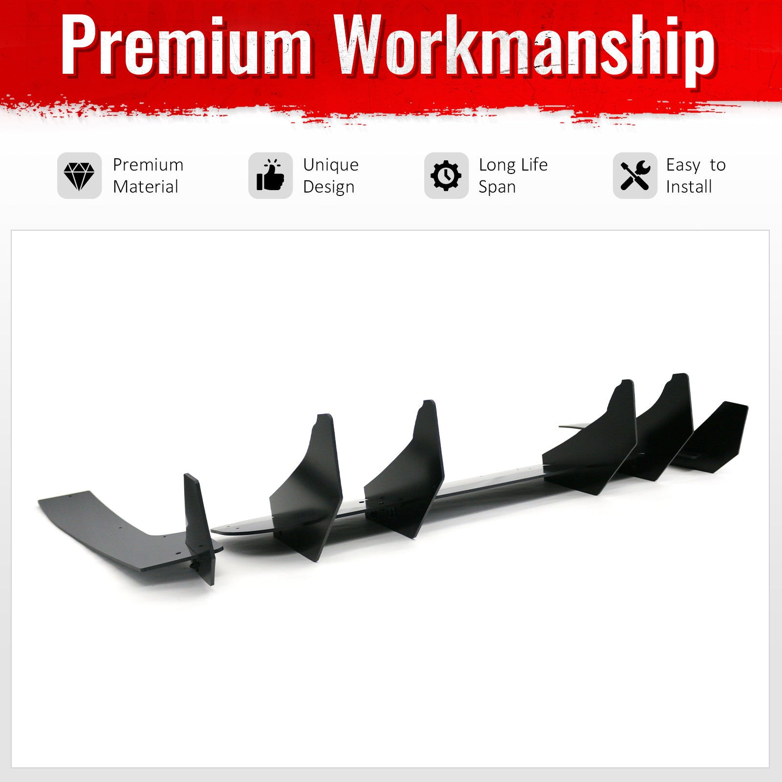 Fits 24-26 Ford Mustang S650 EcoBoost GT Rear Bumper Lip Splitter Gloss Black PP