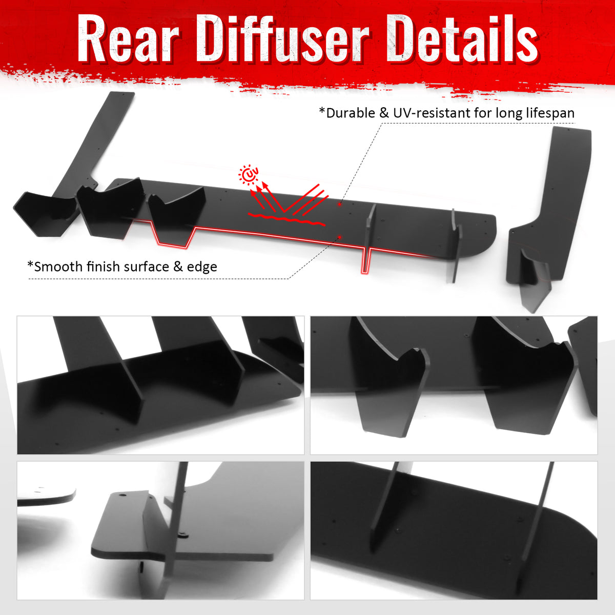 Fits 24-26 Ford Mustang S650 EcoBoost GT Rear Bumper Lip Splitter Gloss Black PP