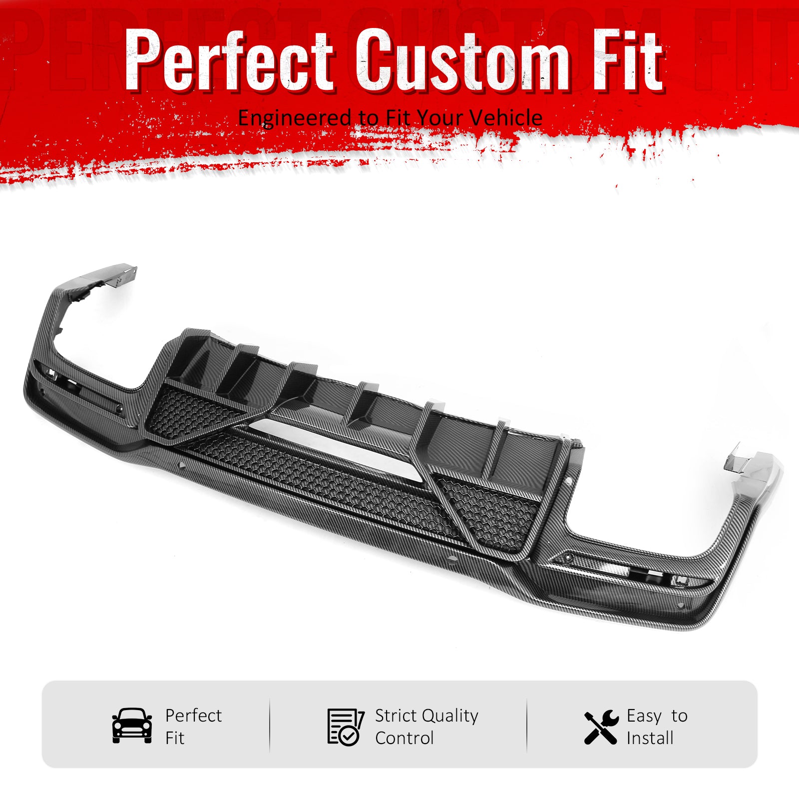Fit 2024-2026 Ford Mustang Carbon Fiber Print Rear Diffuser Bumper Lip