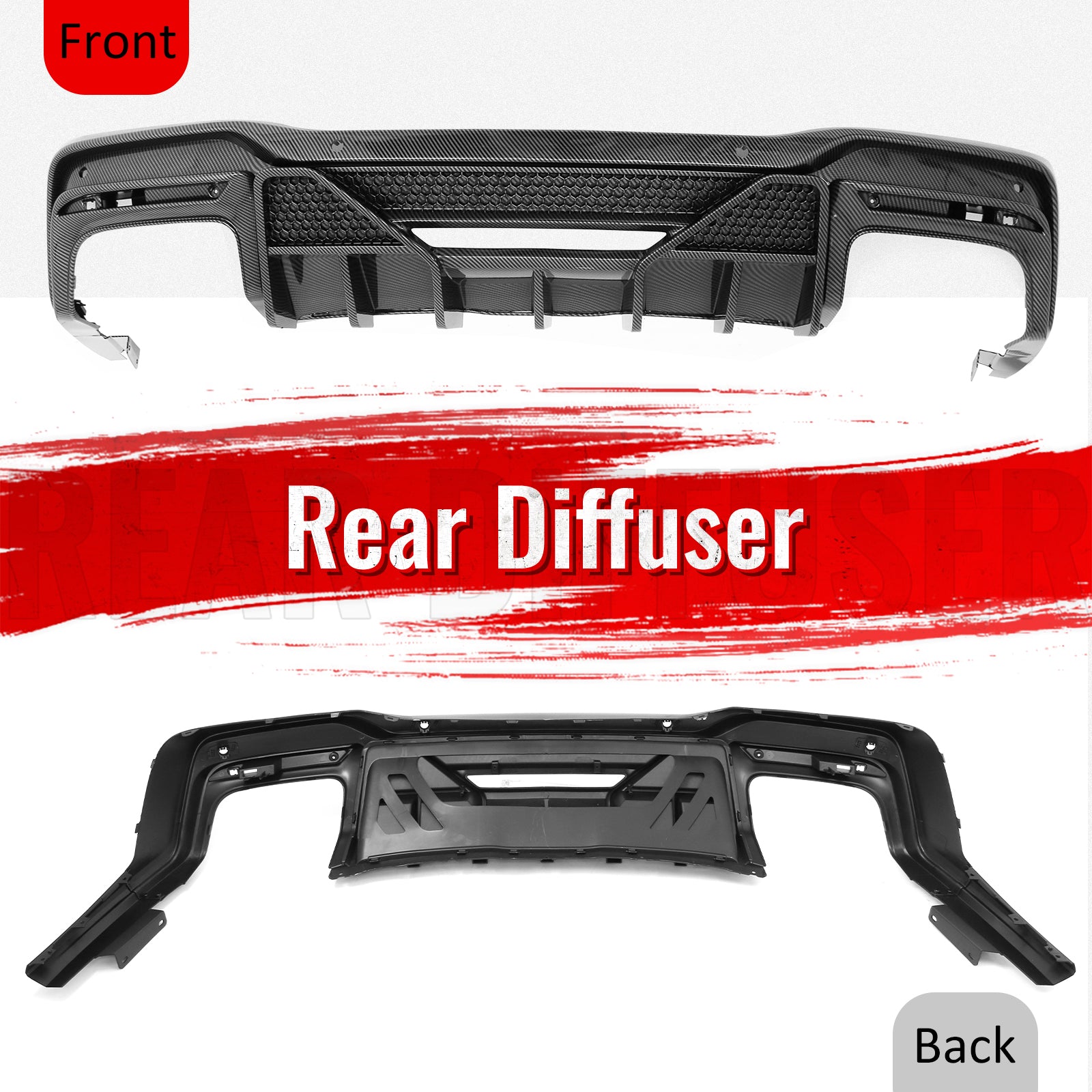 Fits 24-26 Ford Mustang Shelby Super Snake Rear Diffuser Carbon Fiber Print