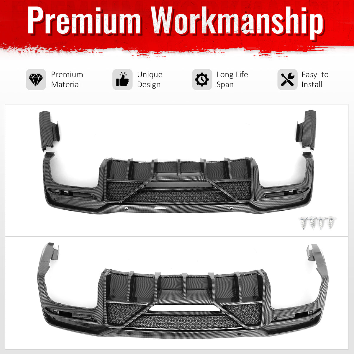 Fits 24-26 Ford Mustang Shelby Super Snake Rear Diffuser Carbon Fiber Print