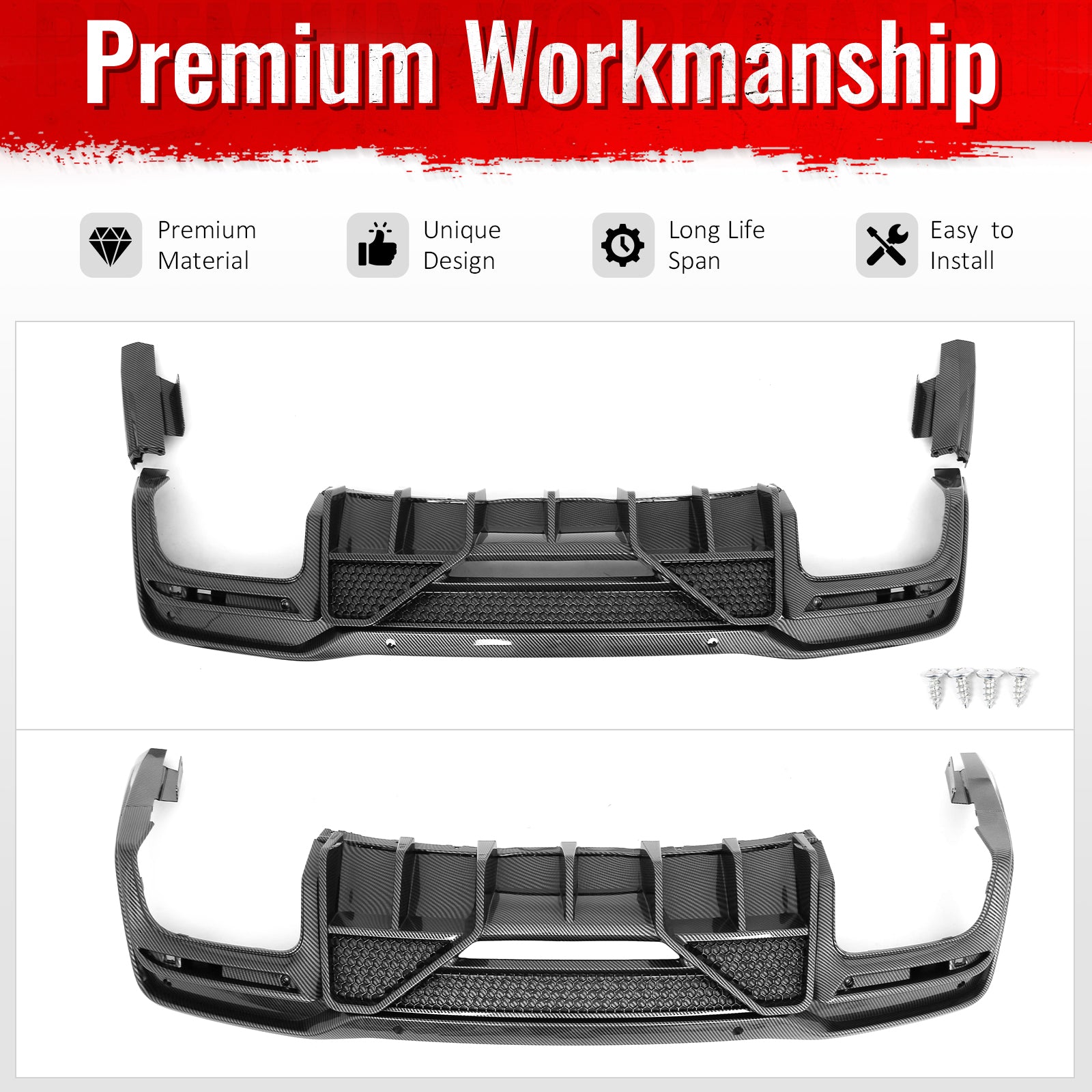 Fits 24-26 Ford Mustang Shelby Super Snake Rear Diffuser Carbon Fiber Print