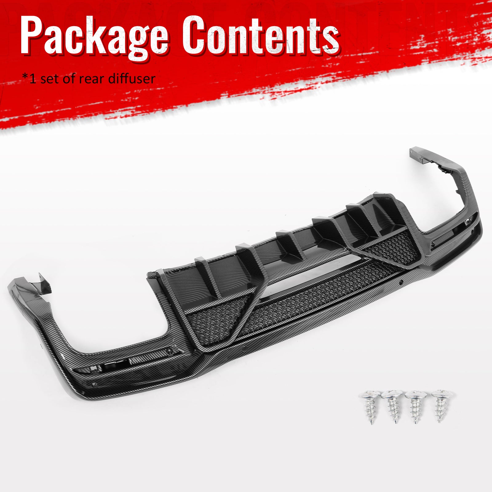 Fits 24-26 Ford Mustang Shelby Super Snake Rear Diffuser Carbon Fiber Print