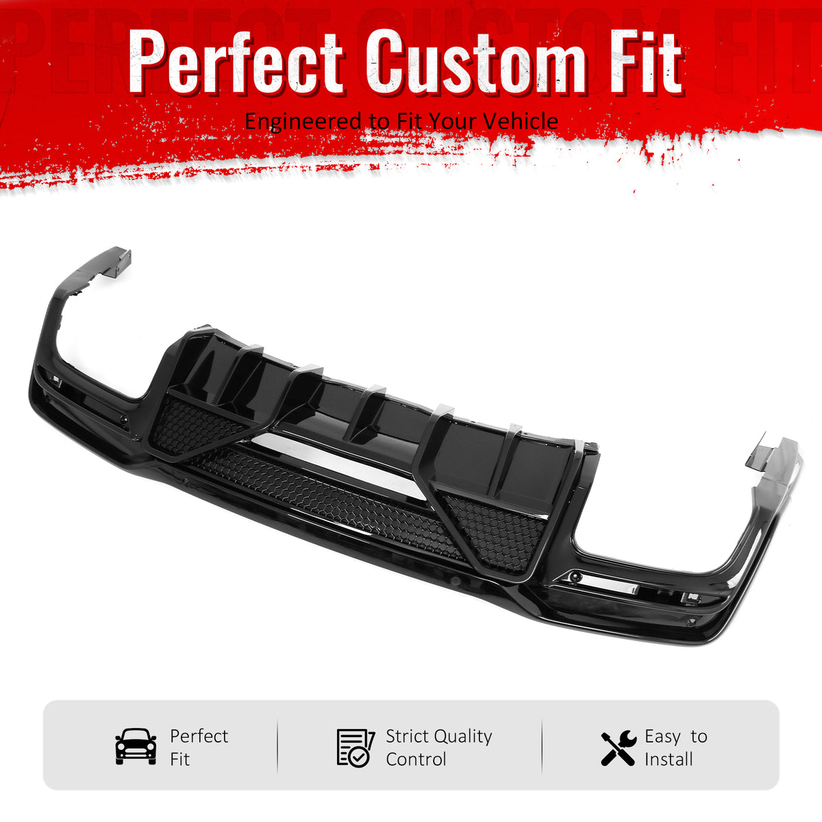 Fit 2024-2026 Ford Mustang Gloss Black Rear Diffuser Bumper Lip