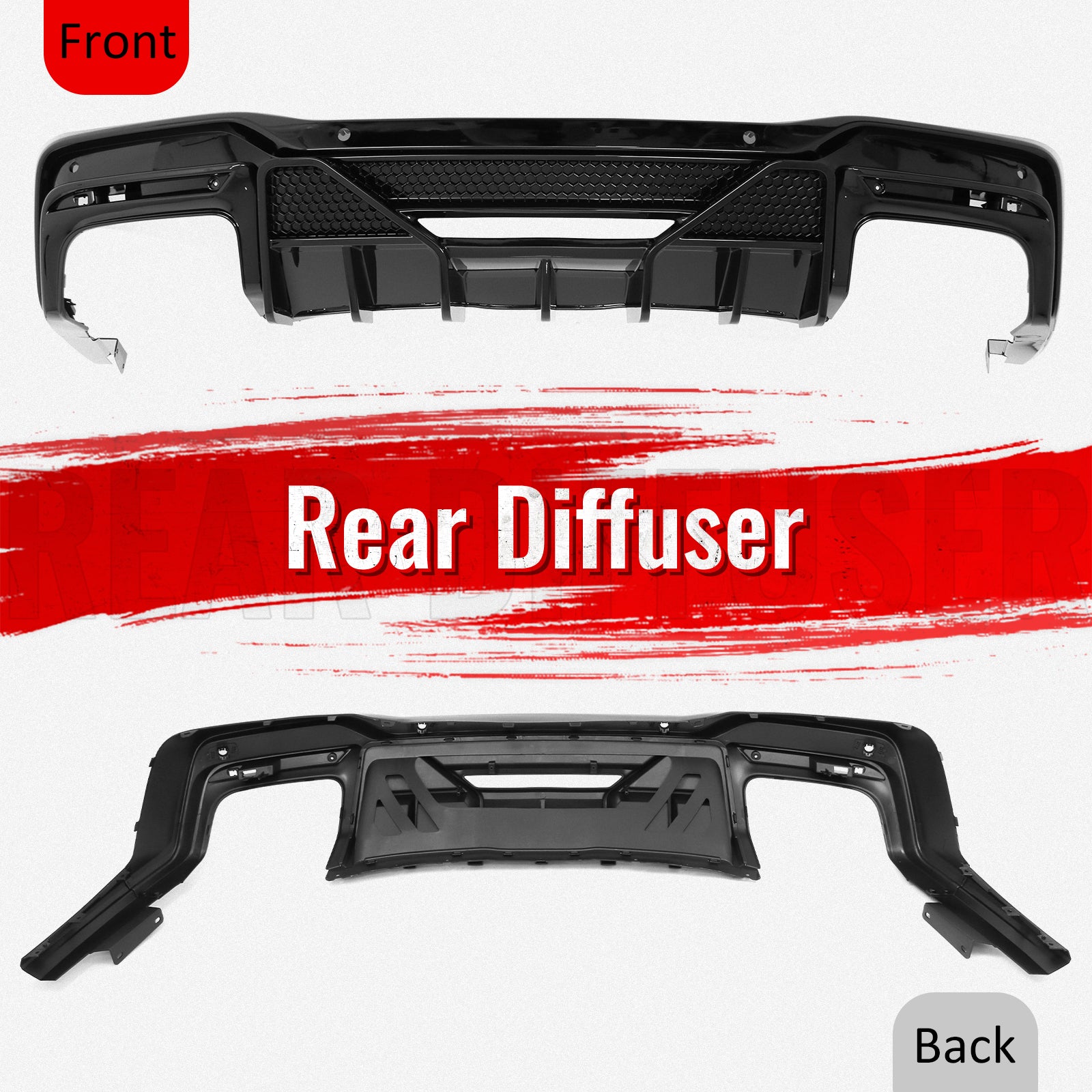 Fits 24-26 Ford Mustang V6/GT Shelby Super Snake Style Rear Diffuser Gloss Black