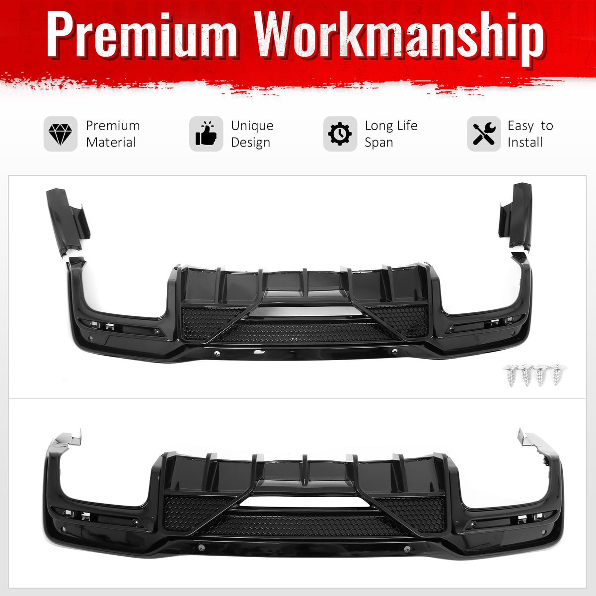 Fits 24-26 Ford Mustang V6/GT Shelby Super Snake Style Rear Diffuser Gloss Black
