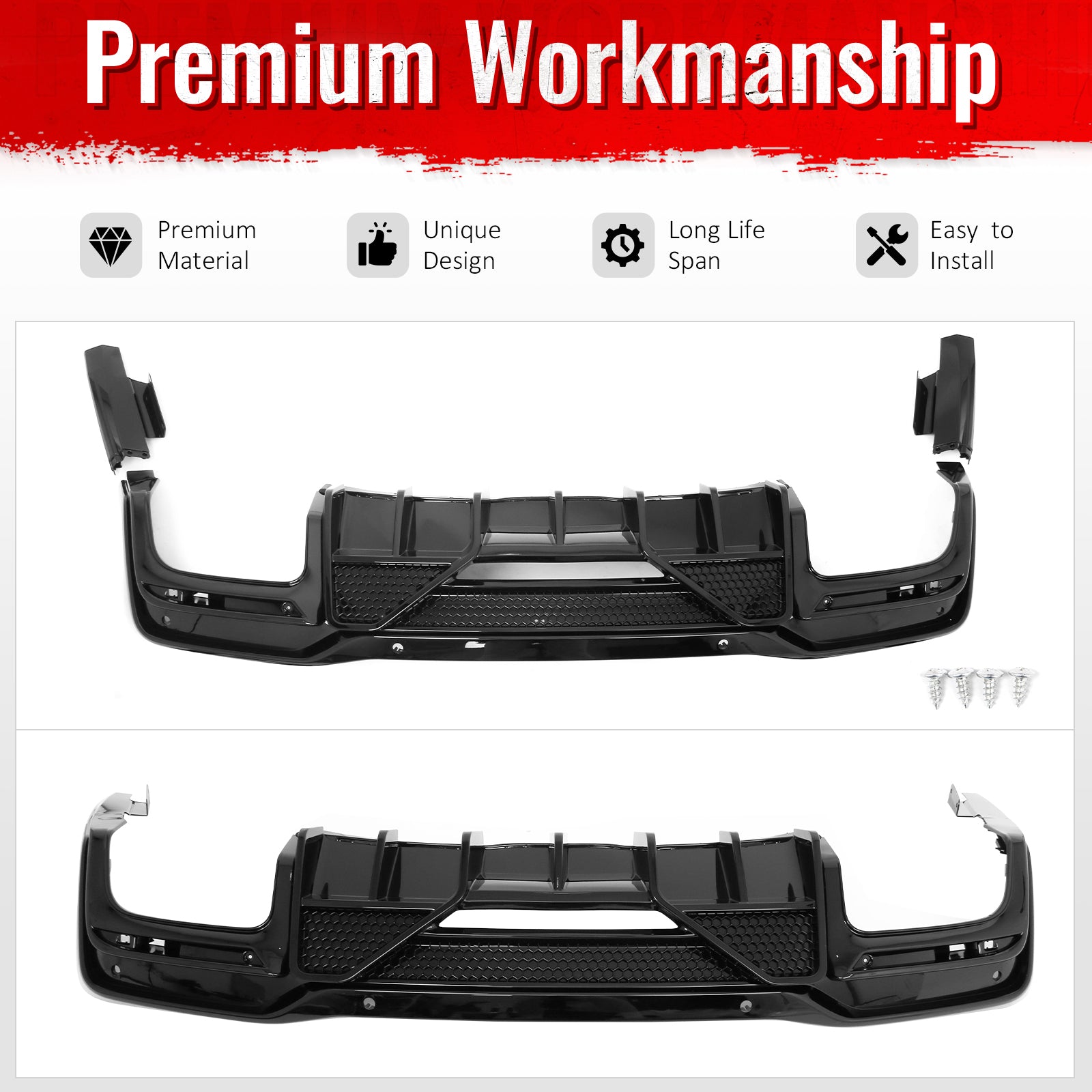 Fits 24-26 Ford Mustang V6/GT Shelby Super Snake Style Rear Diffuser Gloss Black