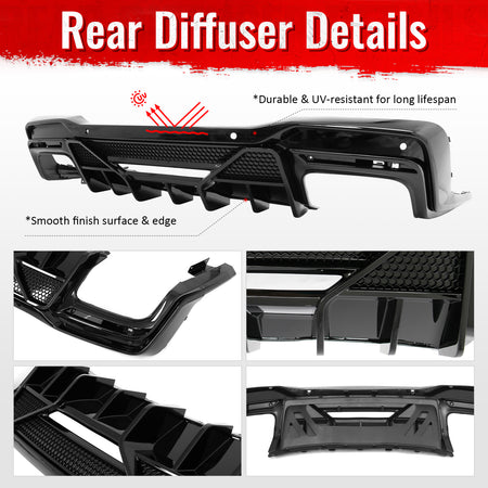 Fits 24-26 Ford Mustang V6/GT Shelby Super Snake Style Rear Diffuser Gloss Black
