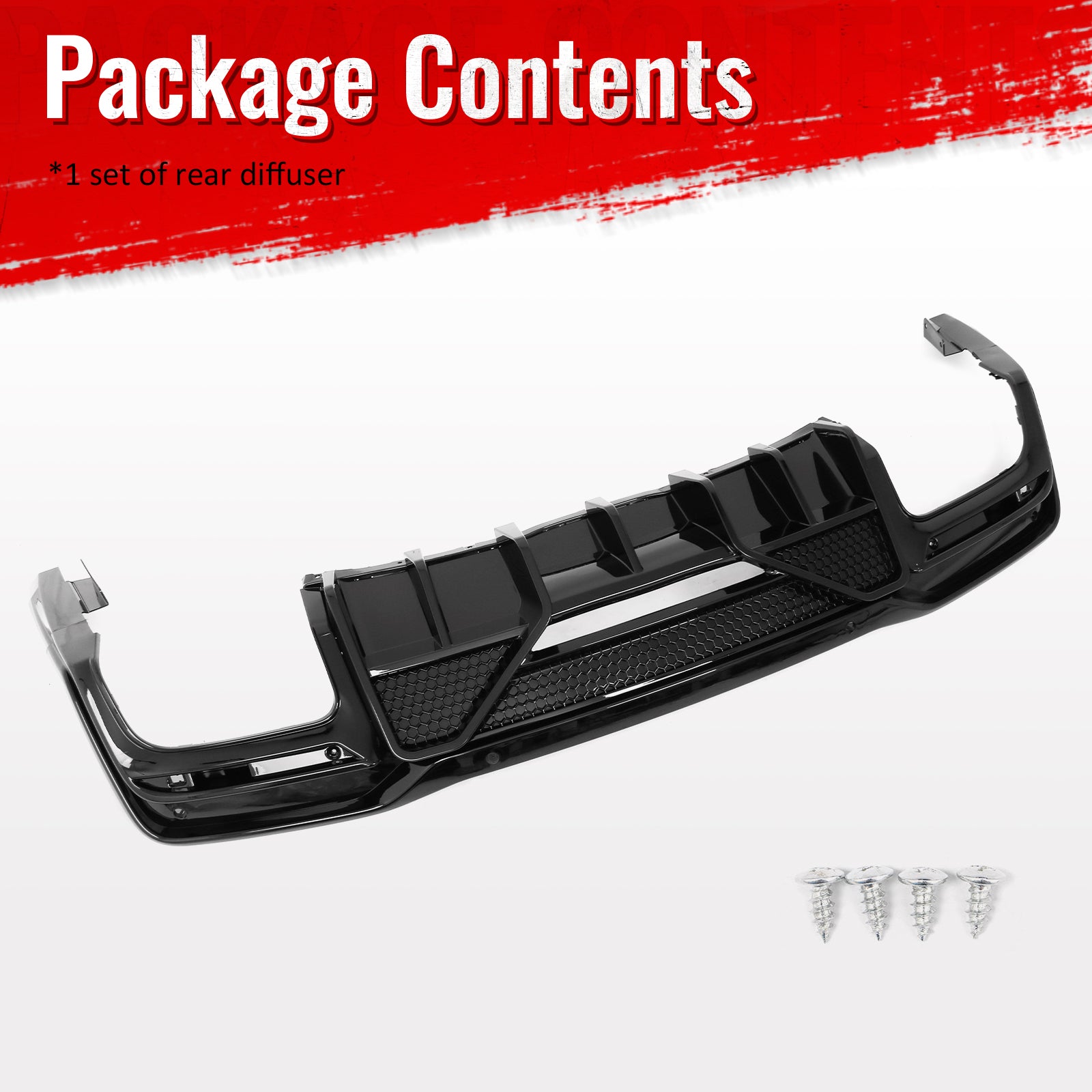 Fits 24-26 Ford Mustang V6/GT Shelby Super Snake Style Rear Diffuser Gloss Black