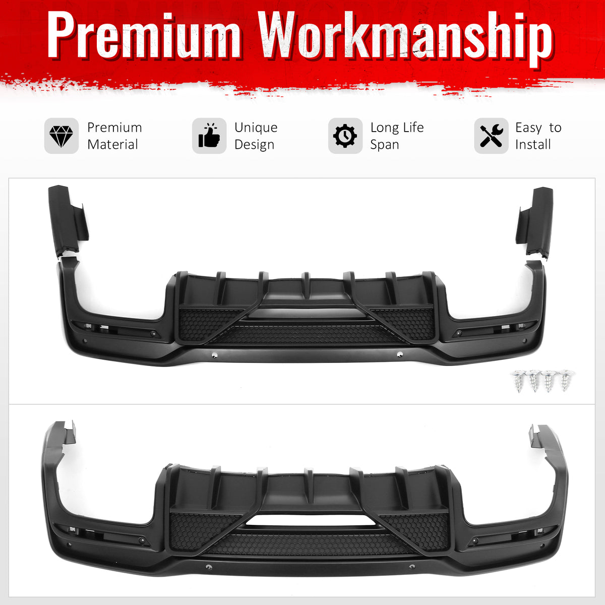 Fits 24-26 Ford Mustang V6/GT Shelby Super Snake Style Rear Diffuser Matte Black